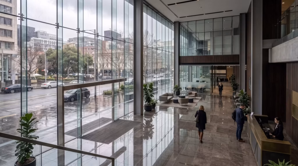commercial stone floor restoration Melbourne, commercial marble polishing Melbourne, foyer terrazzo restoration Victoria, office stone maintenance Melbourne, commercial stone sealing