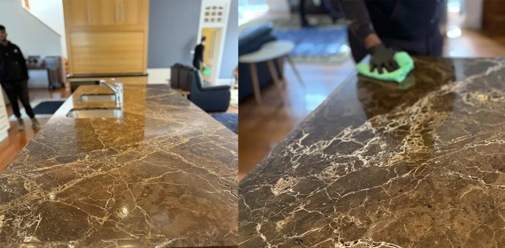 Expert marble restoration Melbourne services for kitchen benchtops by Aus Floor Care